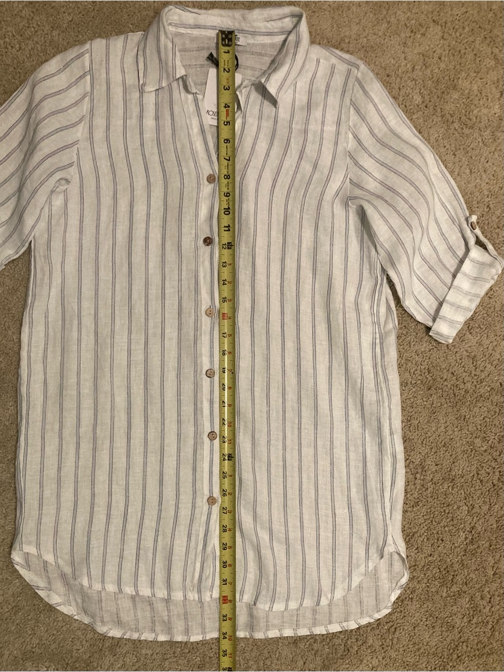 ROSEMARINE Linen Striped Button-Down Shirt Dress / Cover-up / Tunic Sz M NWT - Picture 6 of 7